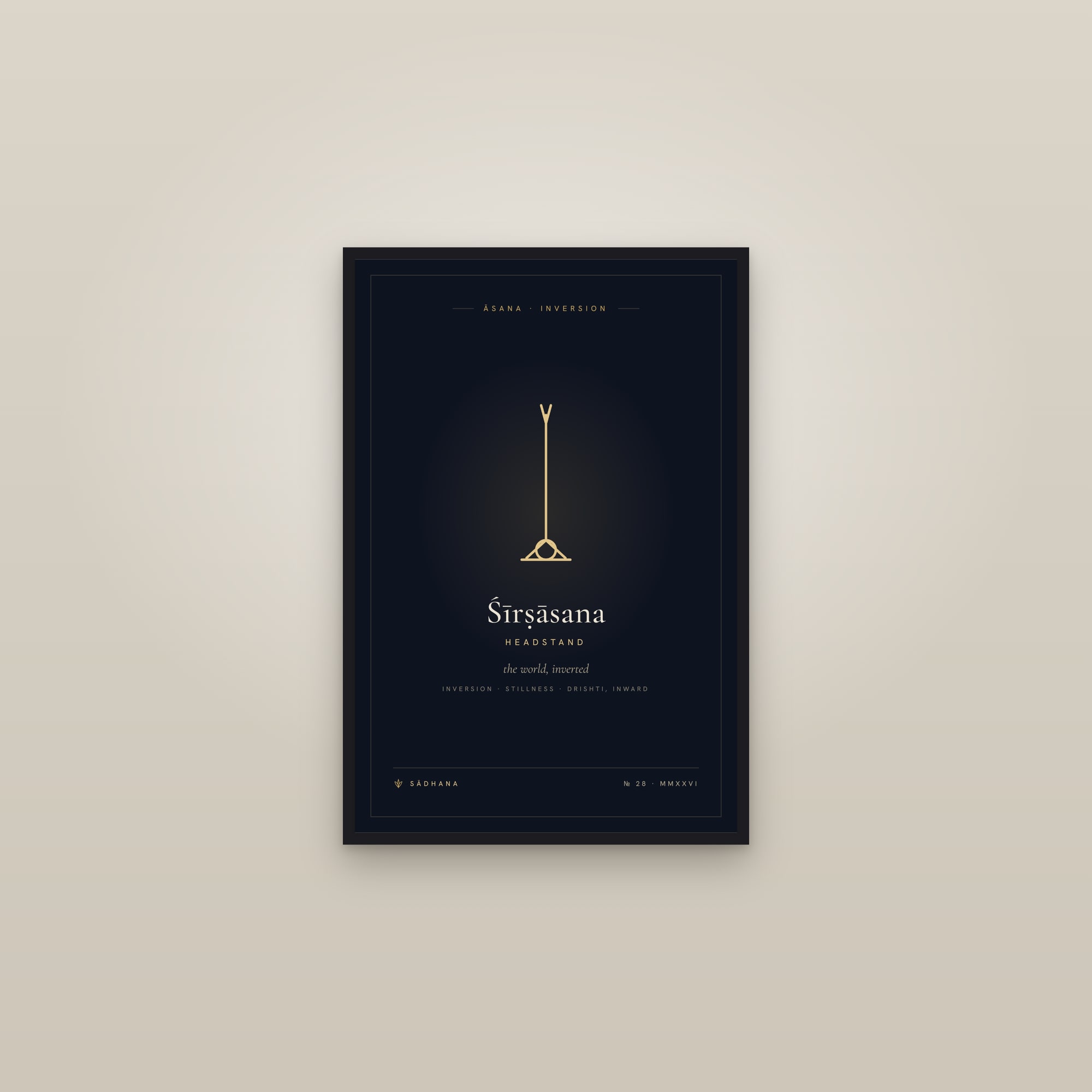 Headstand (Midnight) — Yoga Pose Print · Yoga Wall Art — framed in a gallery setting