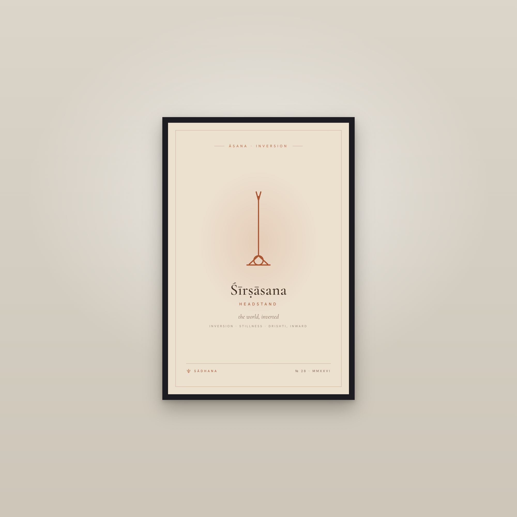 Headstand (Terra) — Yoga Pose Print · Yoga Wall Art — framed in a gallery setting
