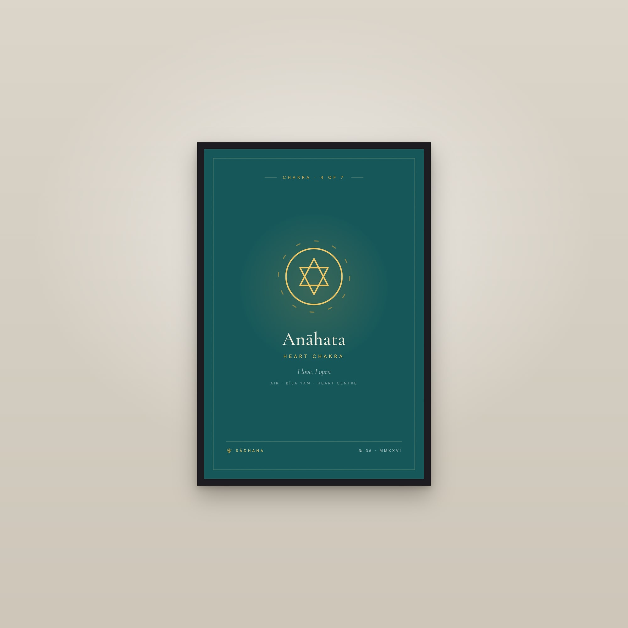 Heart Chakra (Emerald) — Chakra Art Print · Yoga Wall Art — framed in a gallery setting