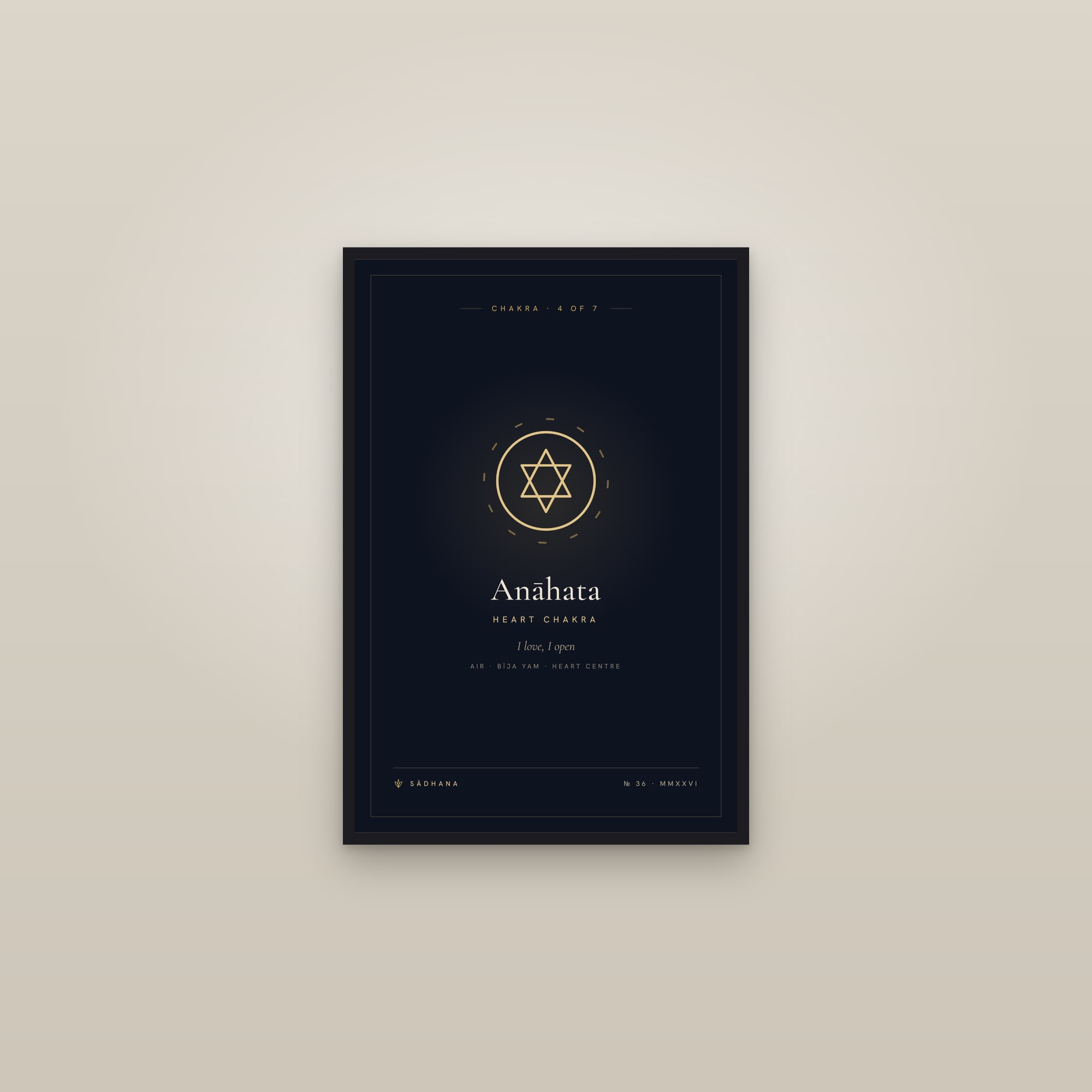 Heart Chakra (Midnight) — Chakra Art Print · Yoga Wall Art — framed in a gallery setting