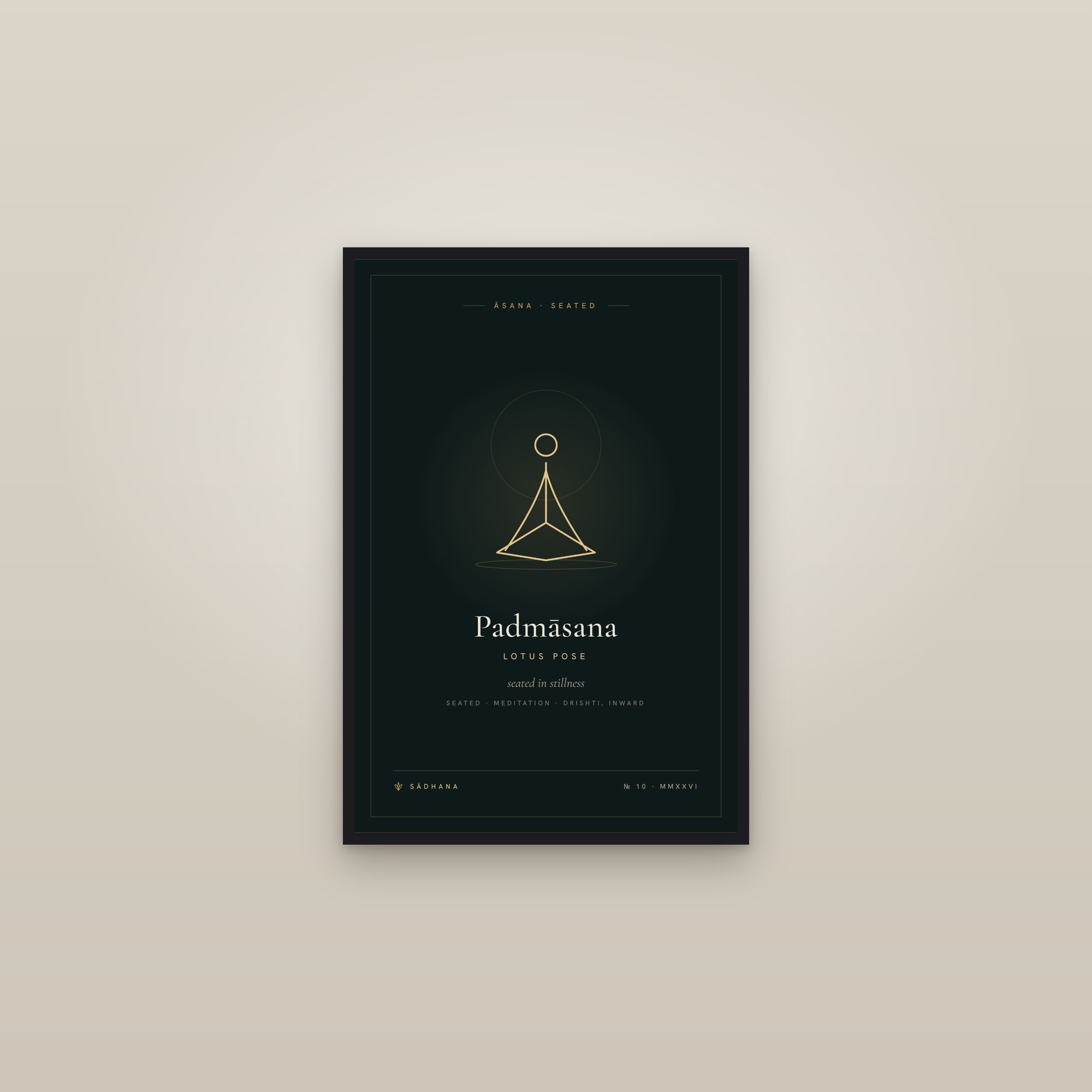 Lotus Pose (Midnight) — Yoga Pose Print · Yoga Wall Art — framed in a gallery setting