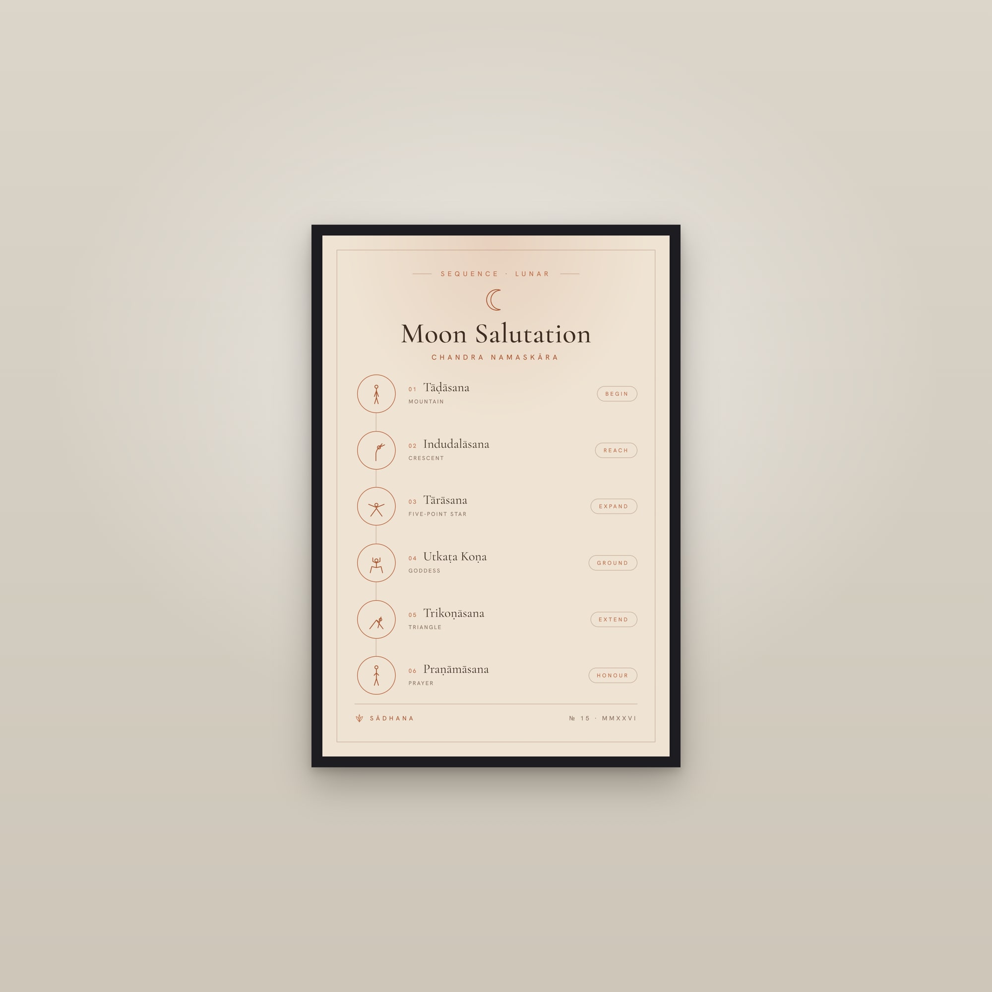 Moon Salutation (Terra) — Yoga Flow Print · Yoga Wall Art — framed in a gallery setting