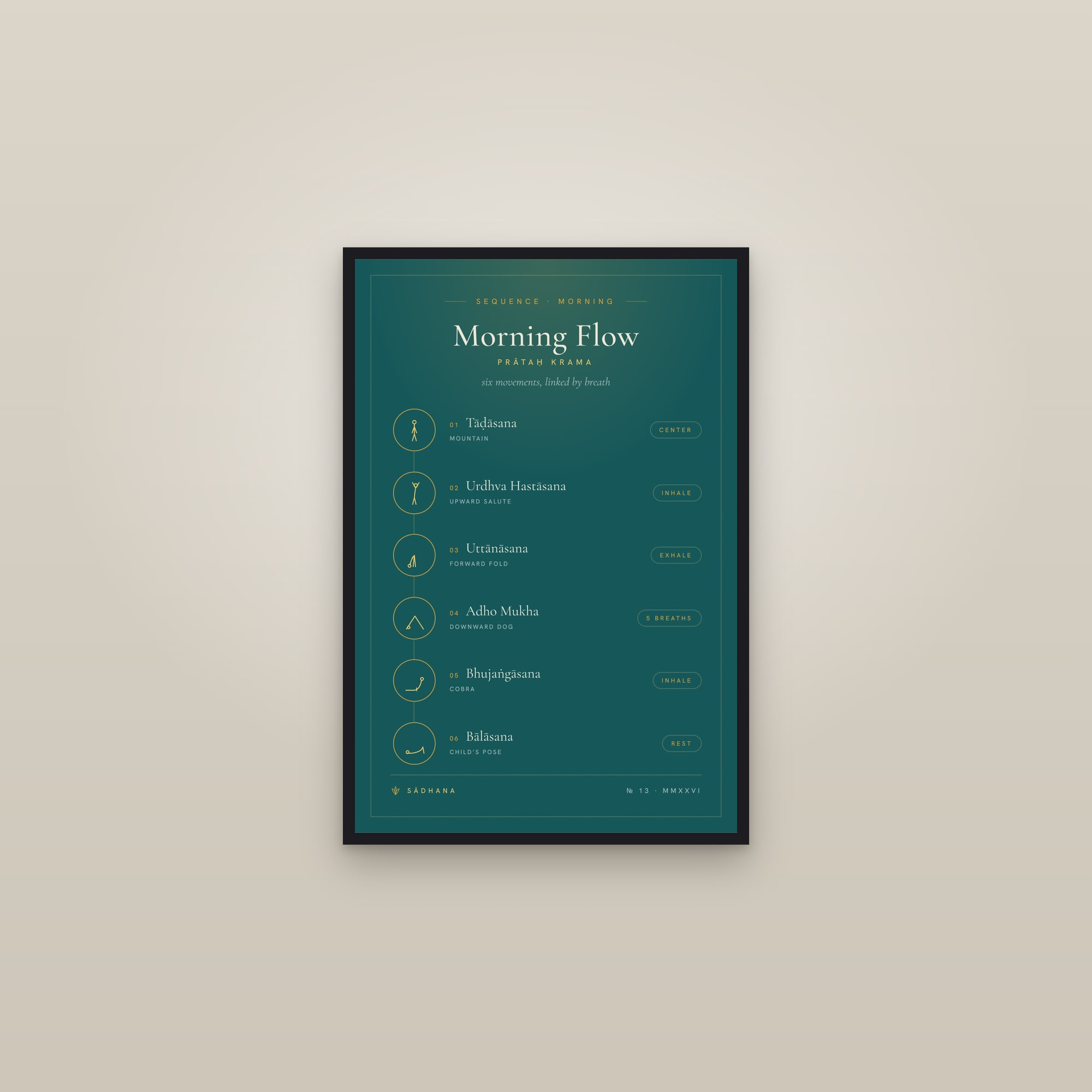 Morning Yoga Flow (Emerald) — Yoga Flow Print · Yoga Wall Art — framed in a gallery setting