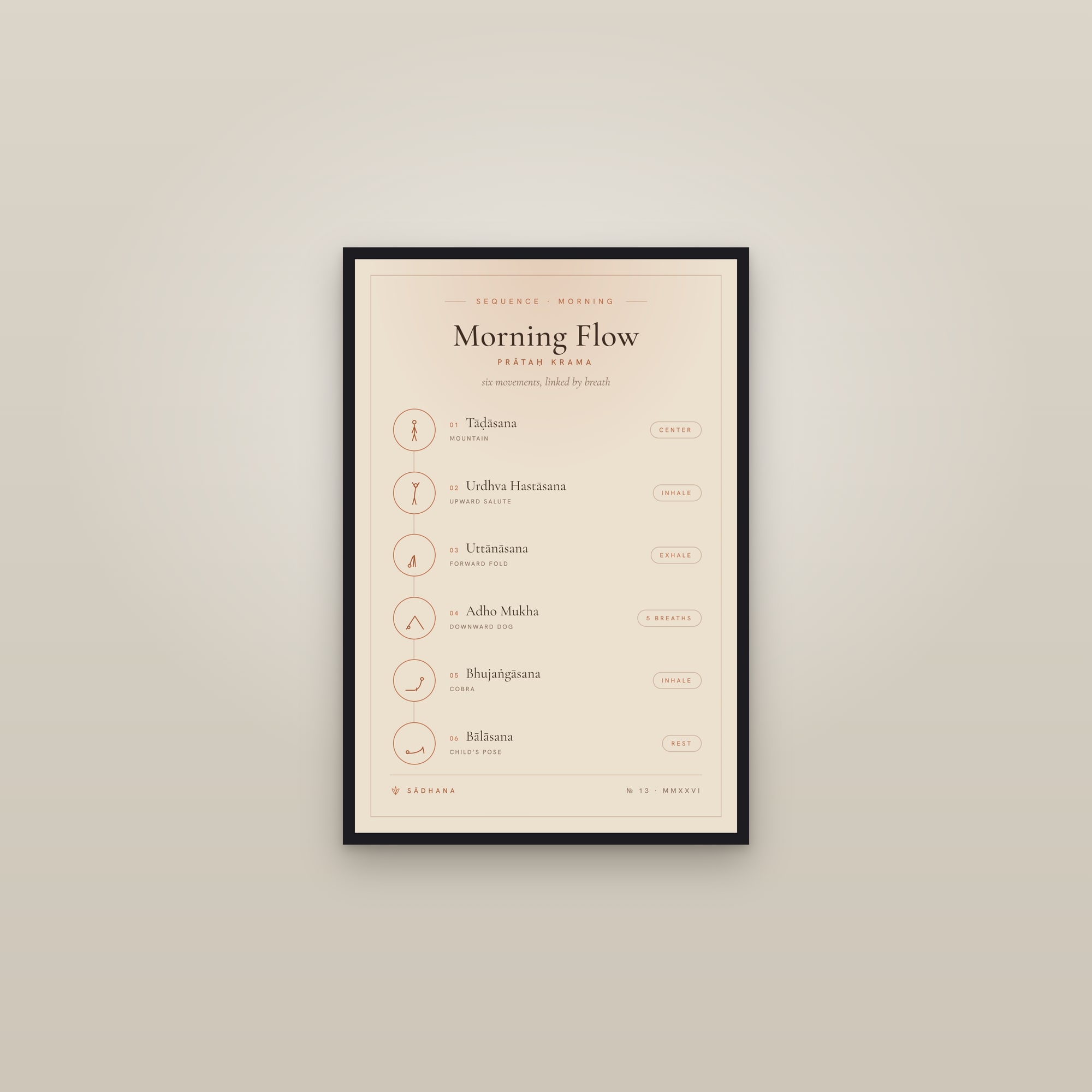 Morning Yoga Flow (Terra) — Yoga Flow Print · Yoga Wall Art — framed in a gallery setting