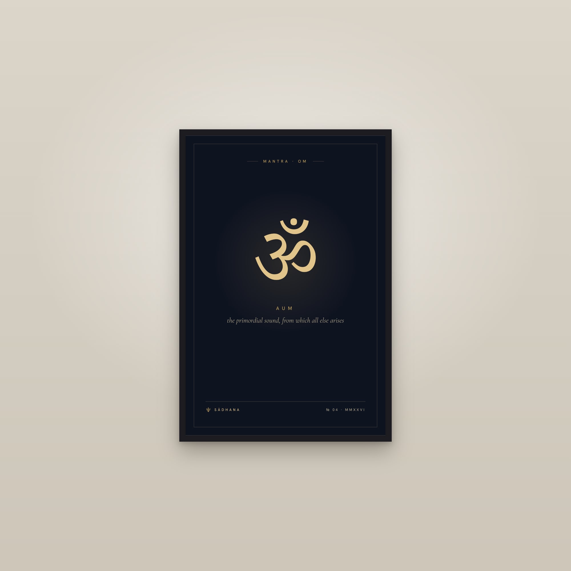 Om (Midnight) — Yoga Mantra Print · Meditation Wall Art — framed in a gallery setting
