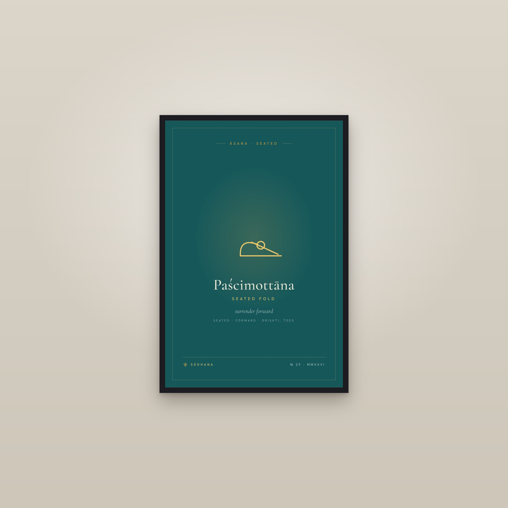 Seated Forward Fold (Emerald) — Yoga Pose Print · Yoga Wall Art — framed in a gallery setting