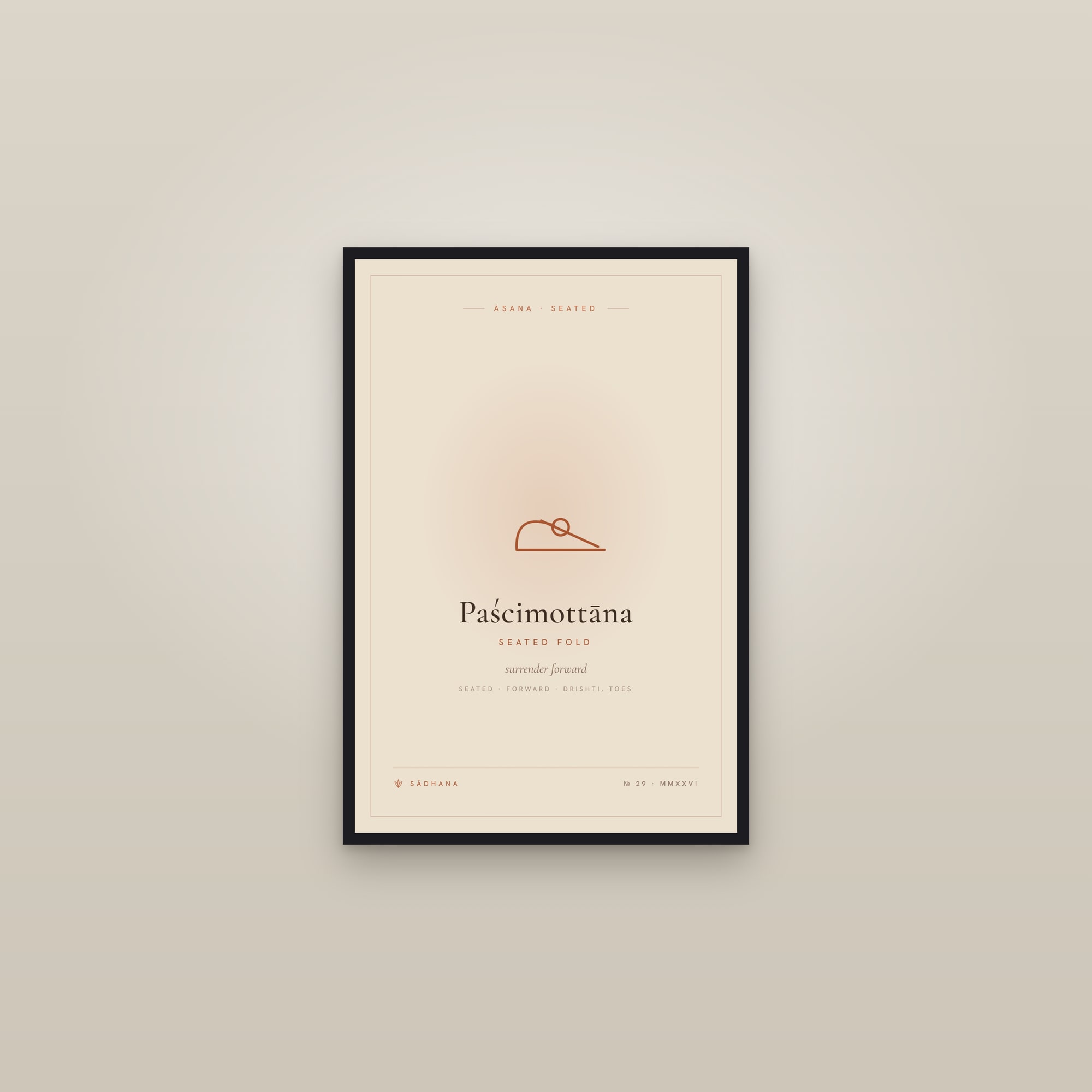 Seated Forward Fold (Terra) — Yoga Pose Print · Yoga Wall Art — framed in a gallery setting