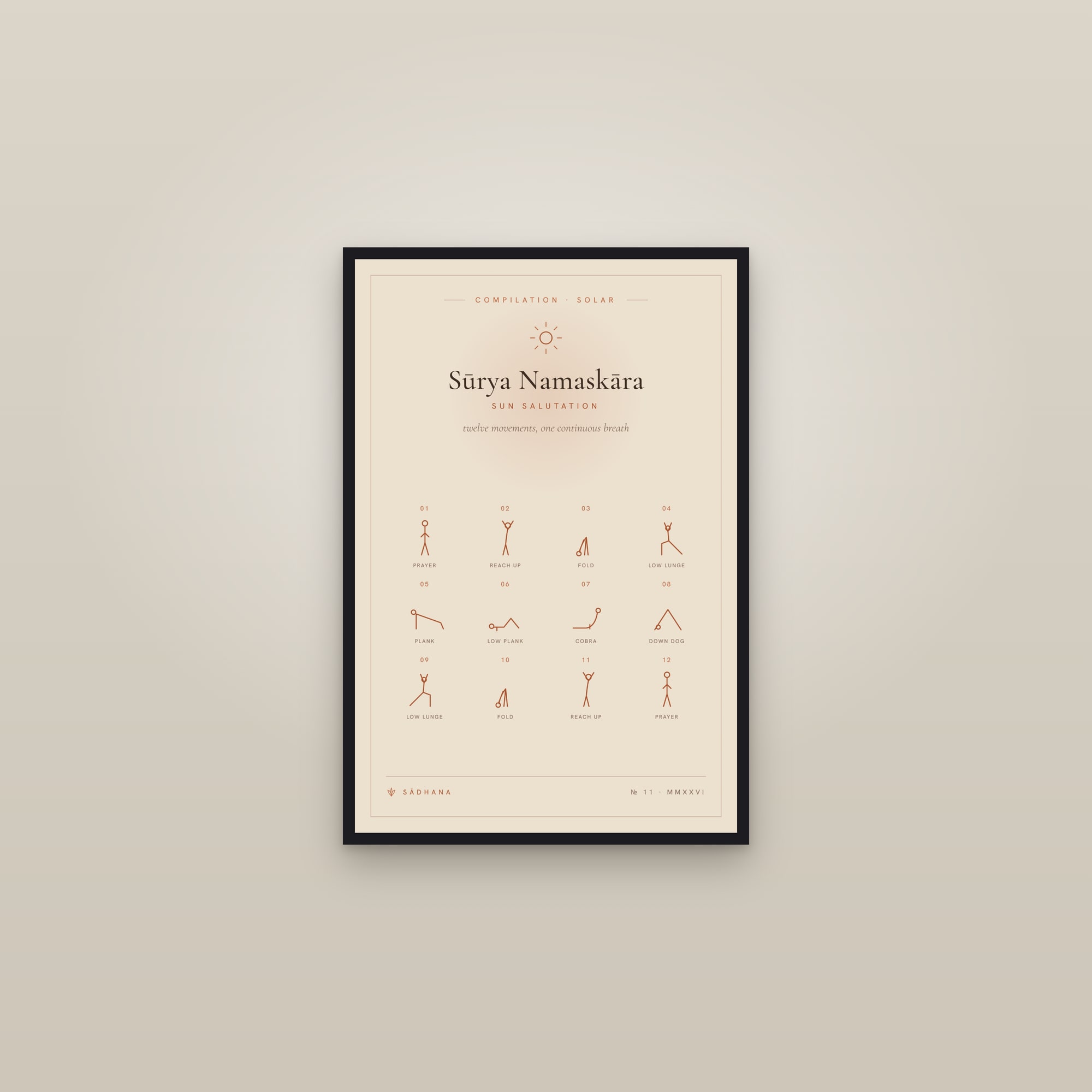 Sun Salutation (Terra) — Yoga Sequence Print · Yoga Wall Art — framed in a gallery setting