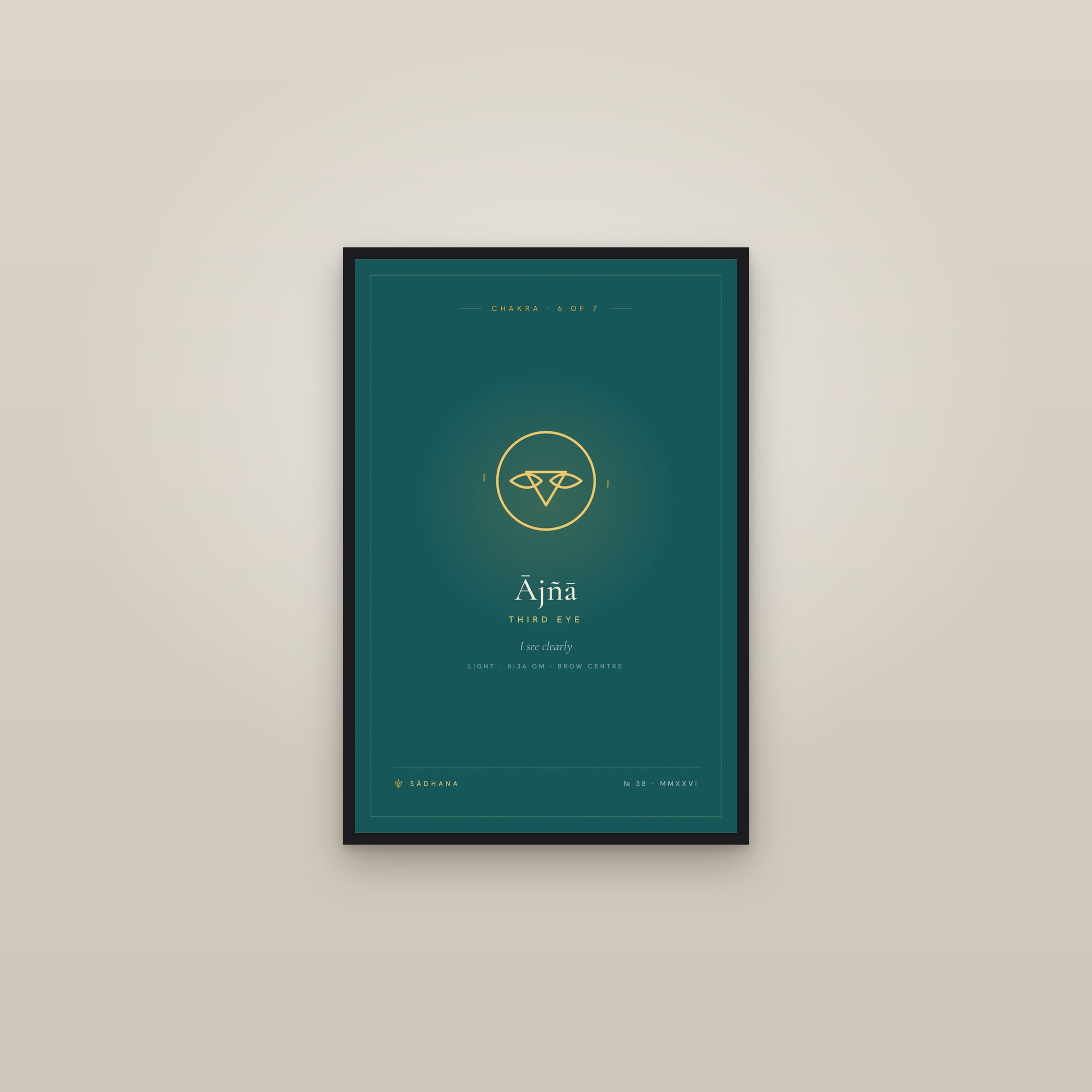 Third Eye Chakra (Emerald) — Chakra Art Print · Yoga Wall Art — framed in a gallery setting