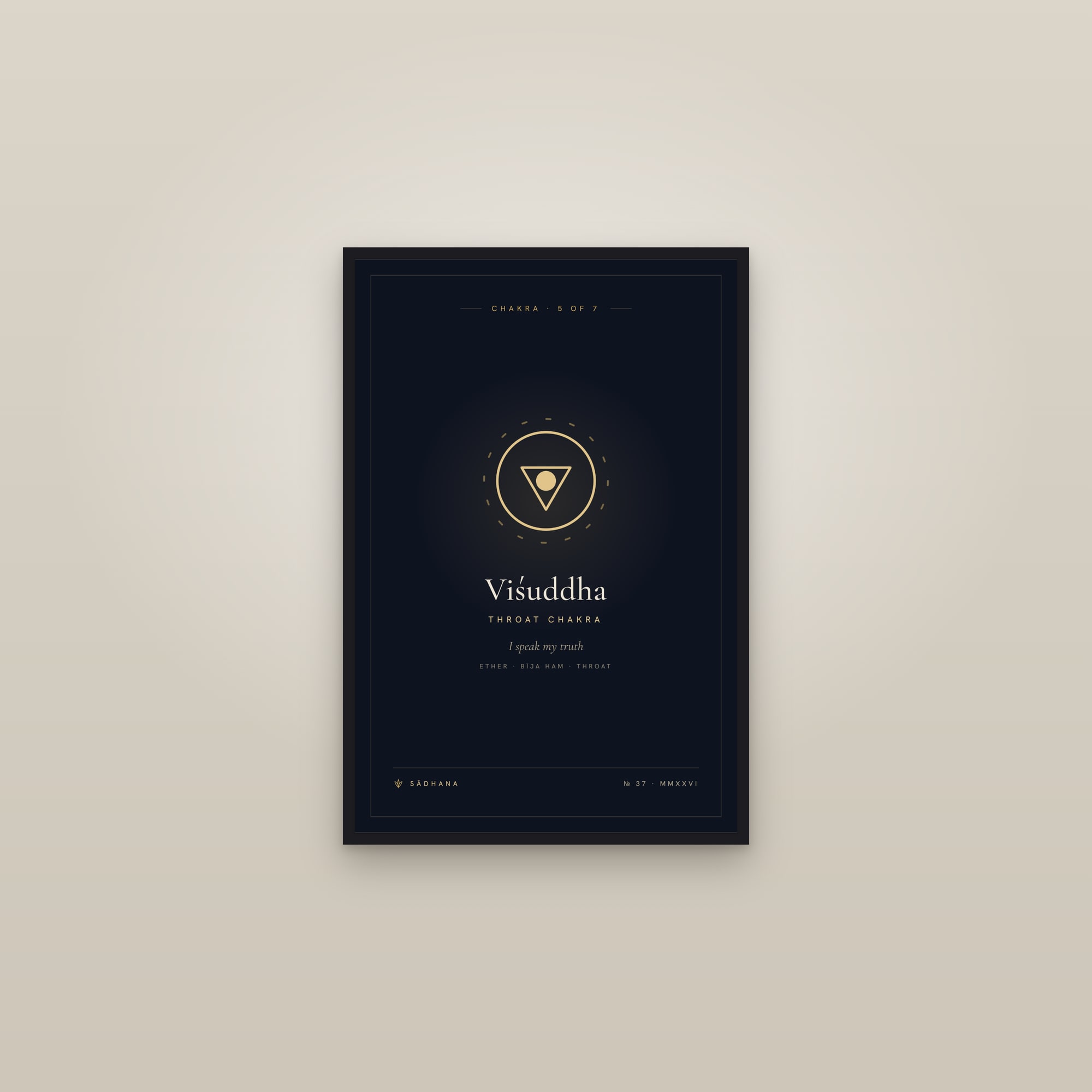 Throat Chakra (Midnight) — Chakra Art Print · Yoga Wall Art — framed in a gallery setting
