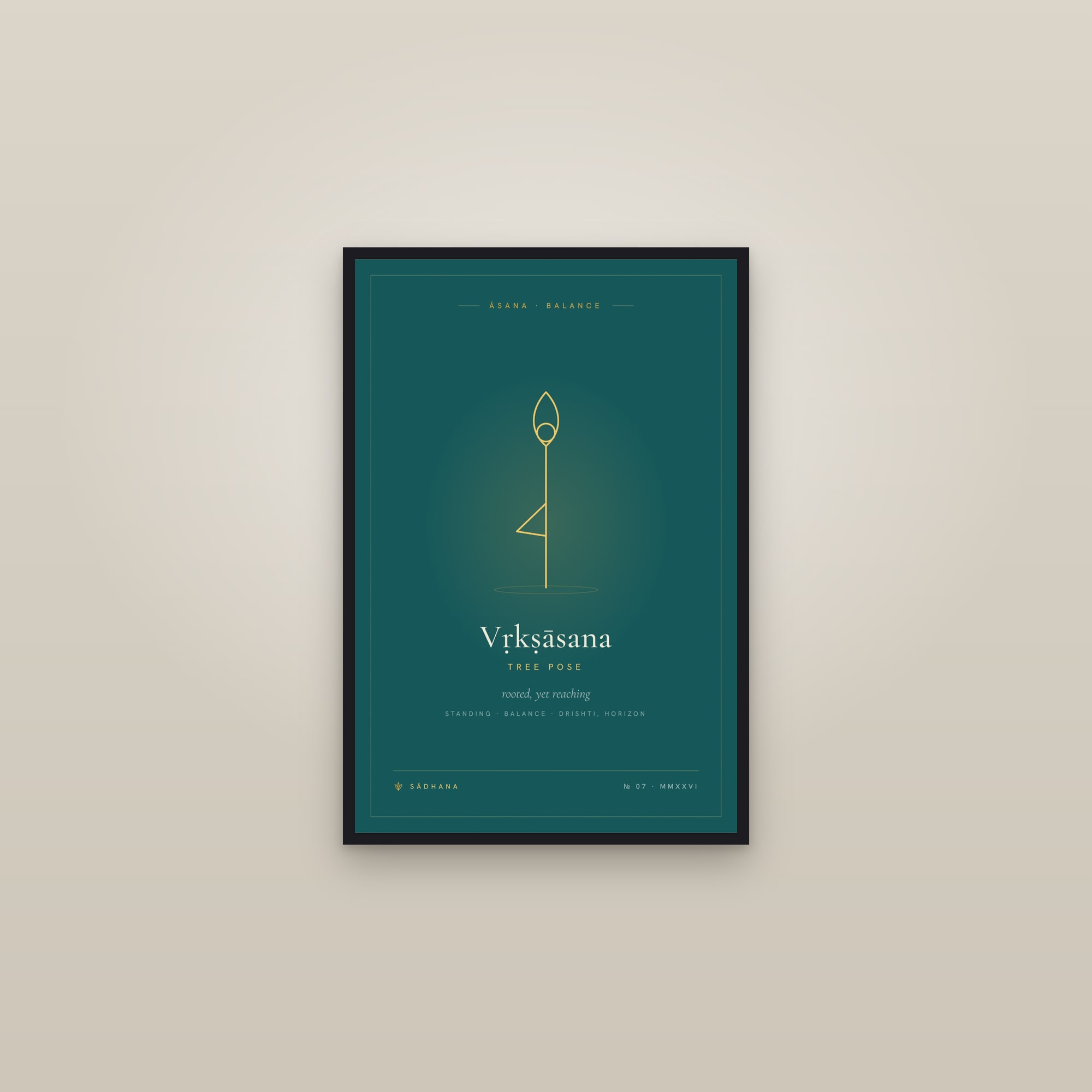 Tree Pose (Emerald) — Yoga Pose Print · Yoga Wall Art — framed in a gallery setting