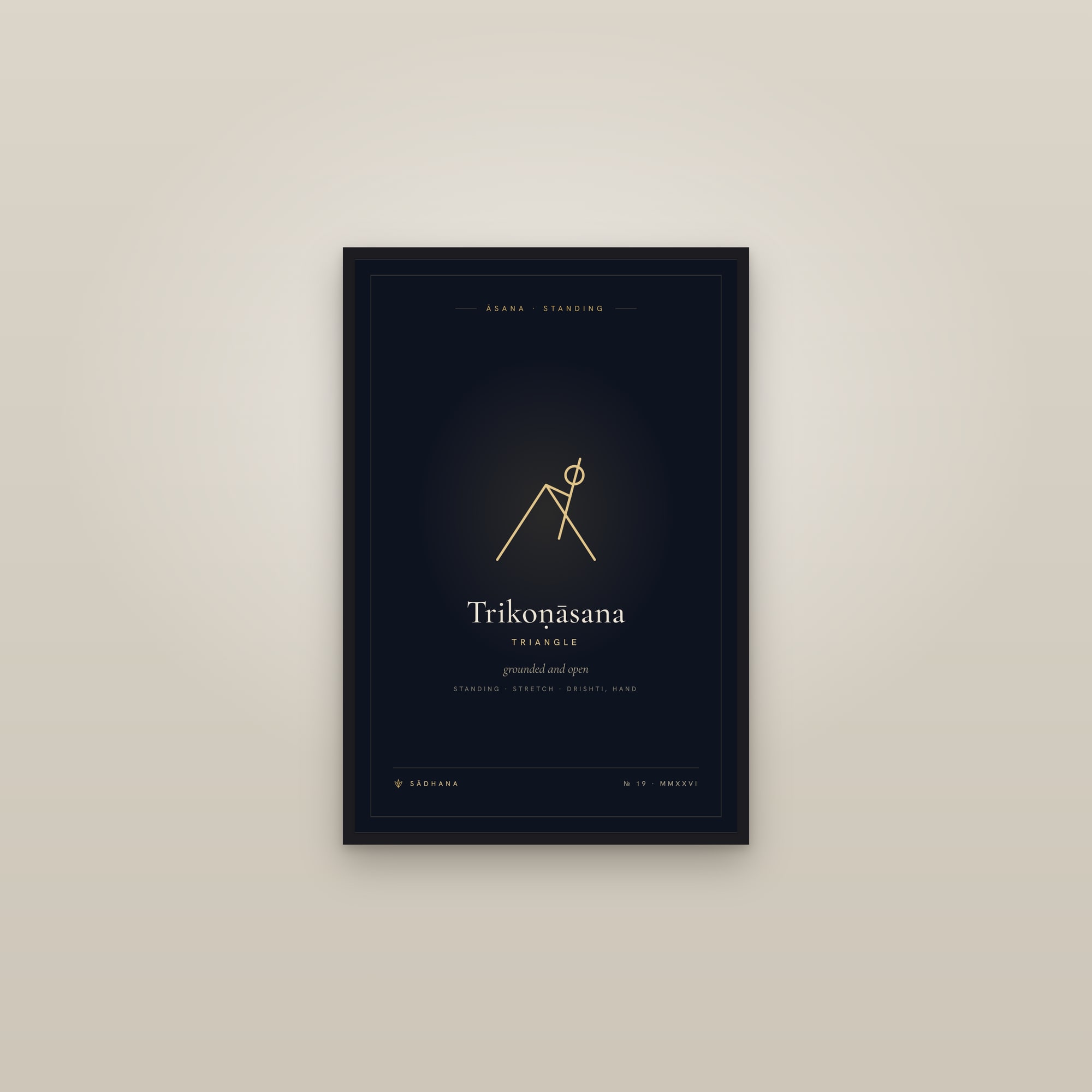 Triangle Pose (Midnight) — Yoga Pose Print · Yoga Wall Art — framed in a gallery setting