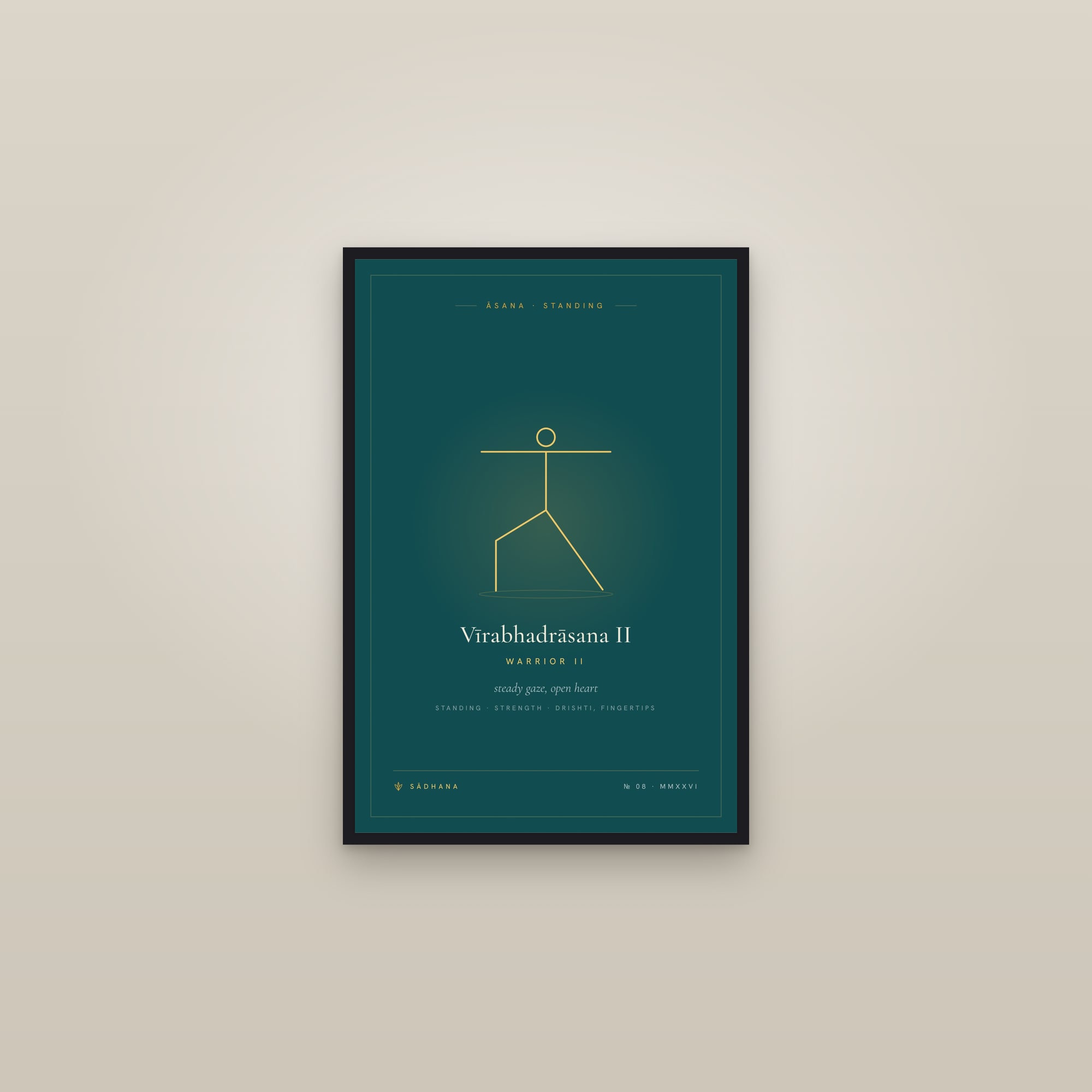 Warrior II (Emerald) — Yoga Pose Print · Yoga Wall Art — framed in a gallery setting