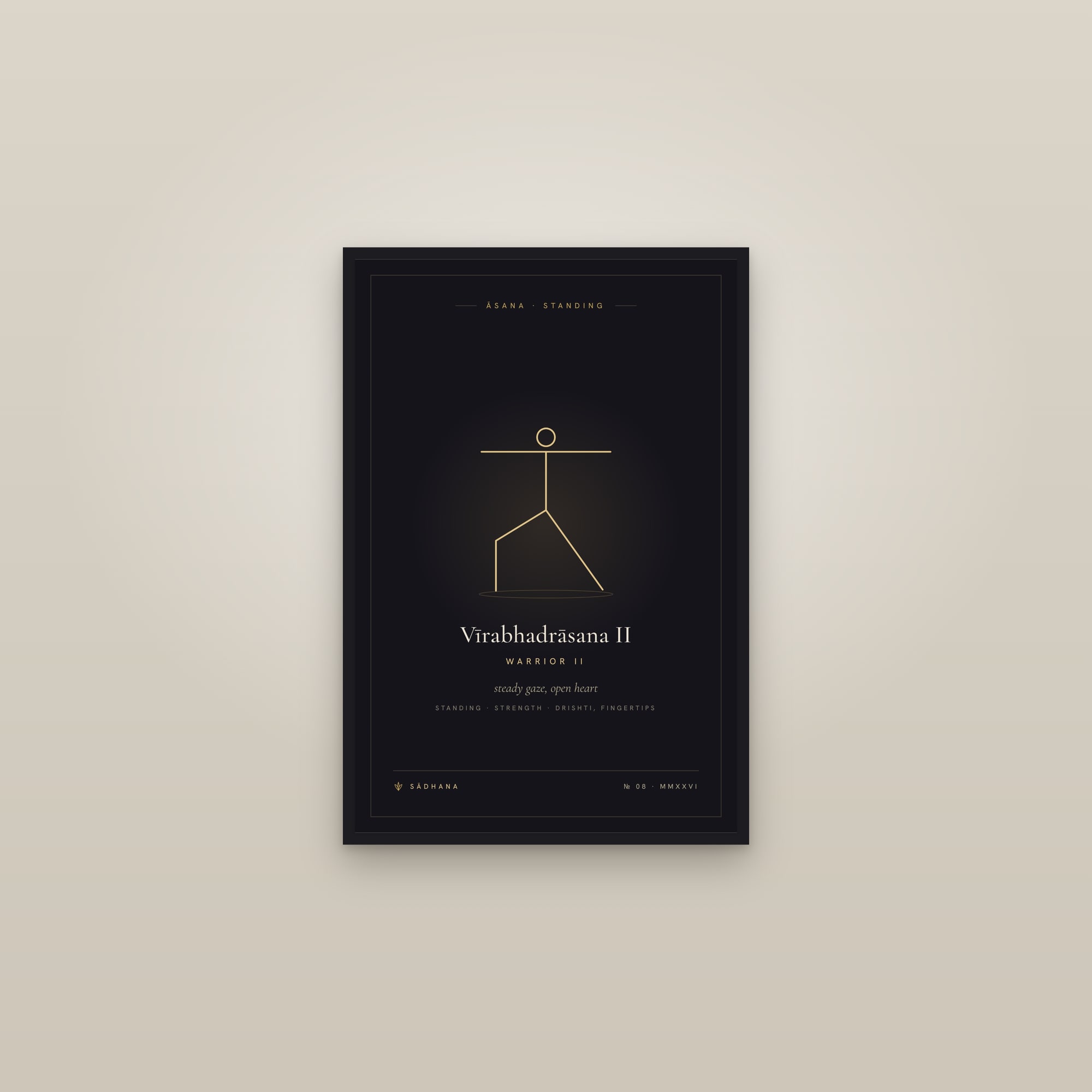 Warrior II (Midnight) — Yoga Pose Print · Yoga Wall Art — framed in a gallery setting