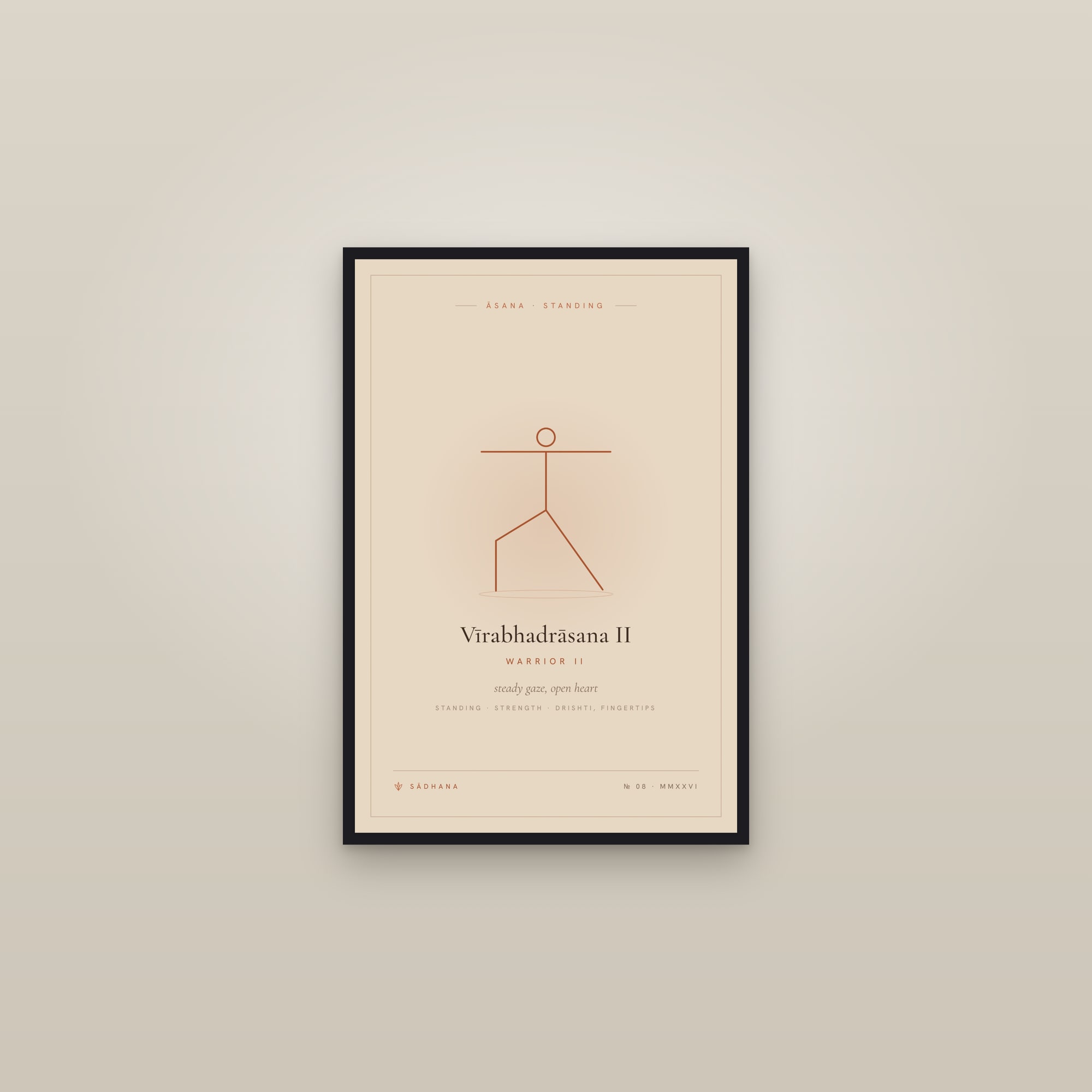 Warrior II (Terra) — Yoga Pose Print · Yoga Wall Art — framed in a gallery setting