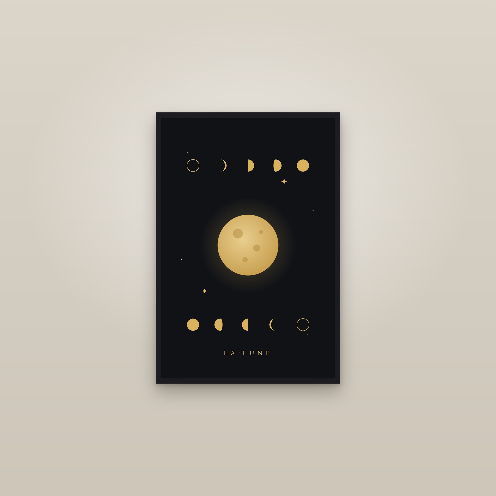 Moon Phases Wall Art — La Lune — framed in a gallery setting
